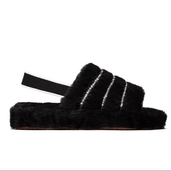 🔥Puff Fluff Rhinestone Slippers Black Ships🔥 - Picture 3 of 5